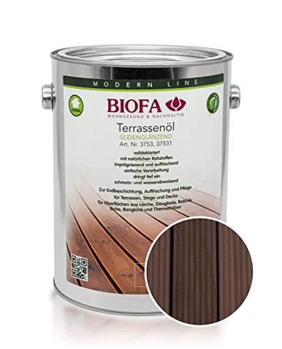 BIOFA Terrassenöl farbig 37531 Pflegeöl für Holzterrassen und Terrassen-Dielen aus Holz – Öl aus natürlichen Rohstoffen - Außenbereich (2,5L, Mooreiche) von Biofa