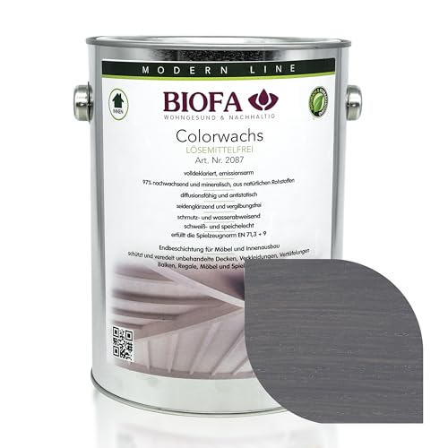 Biofa Colorwachs farbig 20871, 54 Farben, Holzwachs Holzschutz, lösemittelfrei, Holzfarbe Innen (Quarzgrau 2,5L) von Biofa