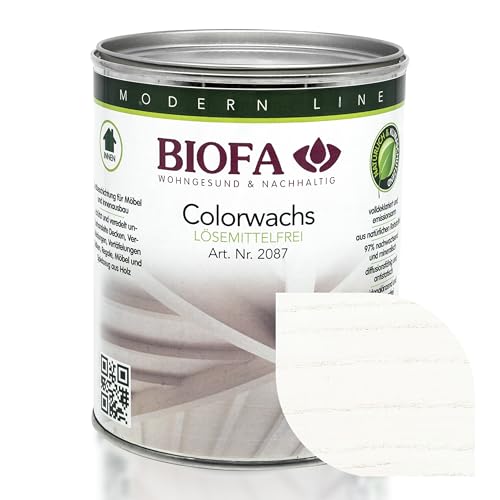 Biofa Colorwachs farbig 20871, 54 Farben, Holzwachs Holzschutz, lösemittelfrei, Holzfarbe Innen (Schneeweiß 1L) von Biofa