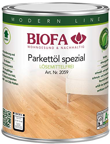 Biofa Parkettöl spezial, lösemittelfrei – Schutz und Pflege für Parkett Böden, Kork & Holz Oberflächen (1 Liter) von BIOFA Naturfarben