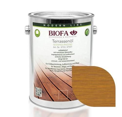 Biofa Terrassenöl farbig – Hochwertiger, witterungsbeständiger Holzschutz für Terrassenholz | UV-Schutz, atmungsaktiv & langlebig (2,5 L Eiche Hell) von Biofa