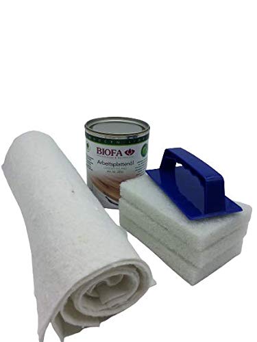 Eco-Werk Set Biofa Arbeitsplattenöl lösemittel- und kobaltfrei 1 Liter mit 10 Ölsaugtüchern und 3 Polierpads mit Padhalter Eco-Werk Set Biofa Arbeitsplattenöl lösemittel- und kobaltfrei 1 Liter mit 10 Ölsaugtüchern und 3 Polierpads mit Padhalter von Biofa