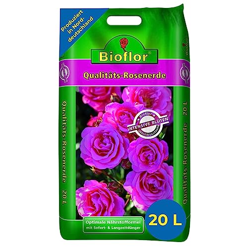 Bioflor Rosenerde Premium 20 L I Blumenerde Balkonpflanzen gesundes Wachstum I Rosenerde für Kübel & Beet I Erde für Rosen & Blühpflanzen I Garten-Erde für üppige Rosenblüten von Bioflor