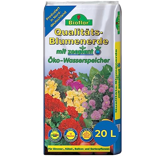 Bioflor Qualitäts-Blumenerde Premium mit Zeoplant 20 L für gesunde Pflanzen I Garten-, Balkon & Zimmerpflanzen-Erde I 100% natürlicher Rohstoff I Zimmer-, Balkon- & Gartenerde von Bioflor