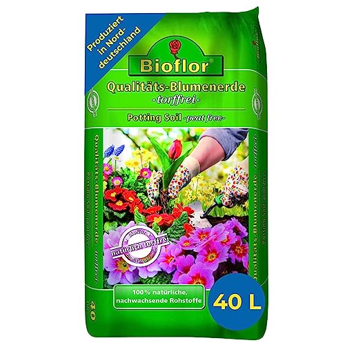 Bioflor Qualitäts-Blumenerde torffrei 40 L I Garten-, Balkon & Zimmerpflanzen-Erde I Verbesserte Durchlüftung & gesunde Wurzelentwicklung I Blumenerde Zimmerpflanzen & Gartenerde von Bioflor