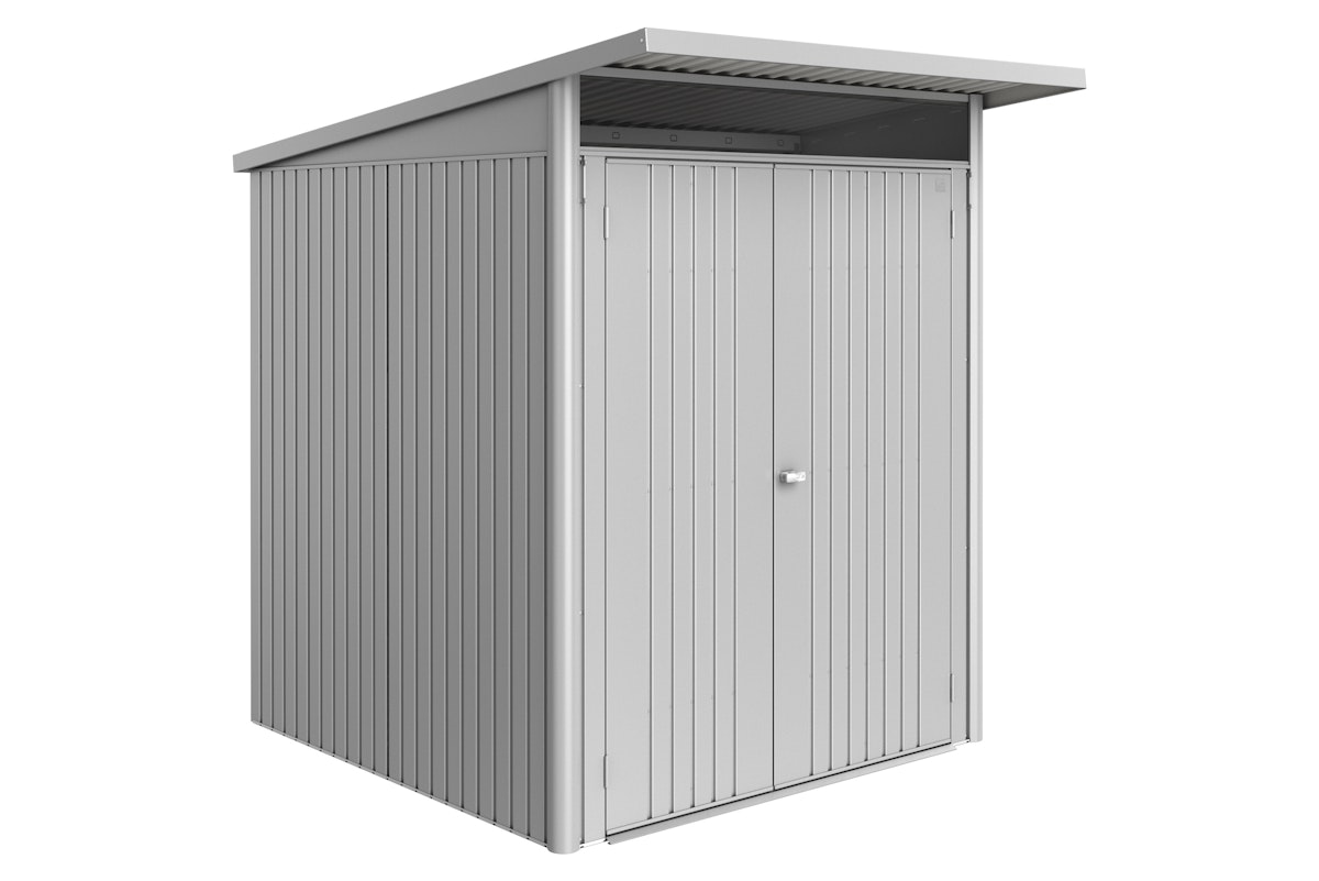 Biohort Gerätehaus Avantgarde ECO mit Doppeltür 180 x 220 cm (Gr. A1 = alte Größe M) Drehgriff-Zylinderschloss-Verriegelung silber-metallic von Biohort