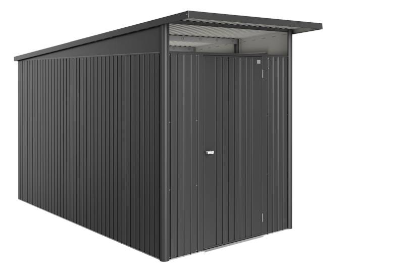 Biohort Gerätehaus Avantgarde ECO mit Einzeltür 180 x 380 cm (Gr. A4) Drehgriff-Zylinderschloss-Verriegelung dunkelgrau-metallic von Biohort