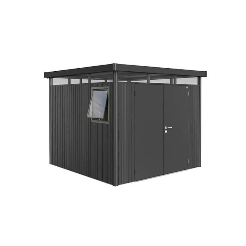 Biohort Gerätehaus HighLine Window Edition inkl. gratis Fensterelement im Wert von 329 € B 275 x T 275 cm (Gr. H 4) Doppeltür dunkelgrau-metallic von Biohort