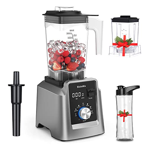 BioloMix Hochleistungsmixer 2200W,Selbstreinigungsfunktion,Standmixer 2L Behälter und 600ml Reisebecher - BPA-frei.Smoothie-Mixer (T5600, Grau) von Biolomix