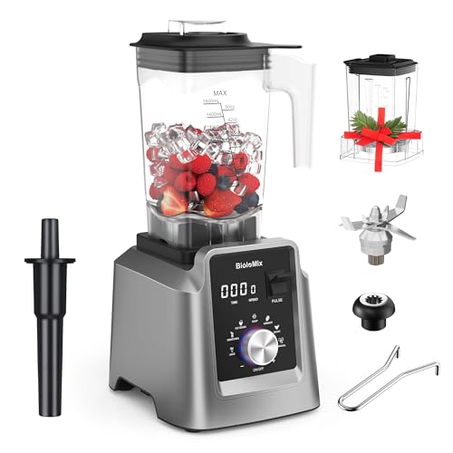 BioloMix Hochleistungsmixer 2200W,Selbstreinigungsfunktion,Standmixer mit 2L Behälter ohne BPA Smoothie Maker (T5600+with Extra Parts+600ML Grinding Cups) von Biolomix