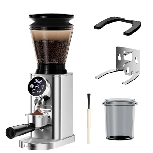 Biolomix Kaffeemühle Elektrisch mit Abnehmbarem Halter für Siebträger Kaffeemühle Siebträger Elektrisch mit 48 Mahlgrad Einstellbar 2 Bis12 Tassen Edelstahl Elektrische Kegelmühlen (CG210-1) von Biolomix
