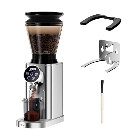 Biolomix Kaffeemühle Elektrisch mit Abnehmbarem Halter für Siebträger Kaffeemühle Siebträger Elektrisch mit 48 Mahlgrad Einstellbar 2 Bis12 Tassen Edelstahl Elektrische Kegelmühlen (CG210-2) von Biolomix