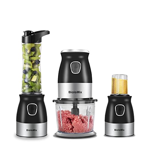 Biolomix Stabmixer 500 W tragbarer persönlicher Mixer Mixer Küchenmaschine mit Chopper-Schüssel 600 ml Entsafter Flasche Fleischwolf 100 ml Mahlbecher Babynahrungszubereiter von Biolomix