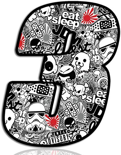 Biomar Labs Startnummer Nummern Auto Moto Vinyl Aufkleber Bomb Sticker Stickerbomb Weiß Motorrad Motocross Motorsport Racing Nummer Tuning (3) N 343 von Biomar Labs