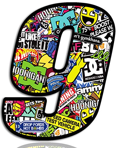 Biomar Labs® Startnummer Nummern Auto Moto Vinyl Aufkleber Sticker Bomb Stickerbomb Motorrad Motocross Motorsport Racing Nummer Tuning 9, N 209 von Biomar Labs