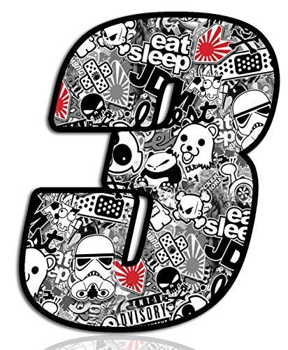 Biomar Labs® Startnummer Nummern Auto Moto Vinyl Aufkleber Sticker Bomb Stickerbomb Weiß Motorrad Motocross Motorsport Racing Nummer Tuning 3, N 343 von Biomar Labs