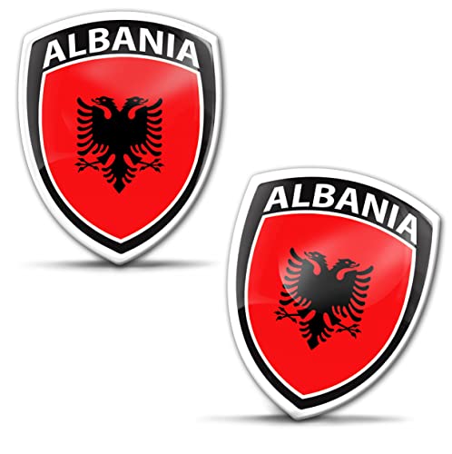 Biomar Labs 2 x Aufkleber 3D Gel Silikon Abzeichen Stickers Auto Motorrad Fahrrad Fenster Tür PC Handy Tablet Laptop Albanien Albanisch Flagge Flag Fahne F 215 von Biomar Labs