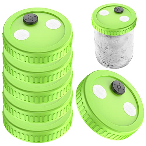 6 Stück breite Öffnung, Flüssigkulturdeckel, lebensmittelechter Kunststoff, Gärglas-Deckel mit 0,22 um PTFE-Synthetik-Filterpapier-Aufkleber und 20 mm Gummistopfen, Pilzzucht-Set von Biomed Solutions
