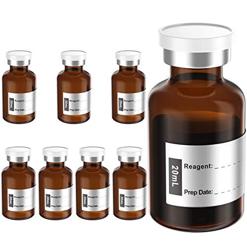 Biomed Solutions Leere sterile Phiole versiegelt mit Butylgummi-Stopfen und Klappverschluss, Typ 1 Borosilikatglasschlauch, einzeln verpackt (20 ml, 8 Stück (Bernstein)) von Biomed Solutions
