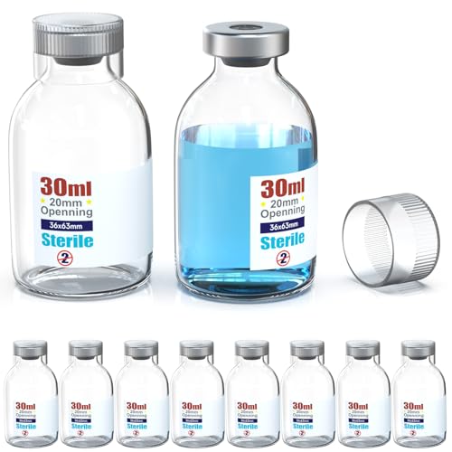 Biomed Solutions Sterile leere Phiole mit wiederverwendbarem Kunststoffdeckel, fertig zum Befüllen von Glasbehältern, Flüssigkeitsinjektionsflasche versiegelt mit selbstheilendem Injektionsanschluss von Biomed Solutions
