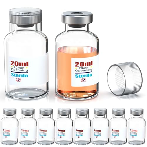 Biomed Solutions Sterile leere Phiole mit wiederverwendbarem Kunststoffdeckel, fertig zum Befüllen von Glasbehältern, Flüssigkeitsinjektionsflasche versiegelt mit selbstheilendem Injektionsanschluss von Biomed Solutions