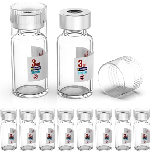 Biomed Solutions Sterile leere Phiole mit wiederverwendbarem Kunststoffdeckel, fertig zum Befüllen von Glasbehältern, Flüssigkeitsinjektionsflasche versiegelt mit selbstheilendem Injektionsanschluss von Biomed Solutions