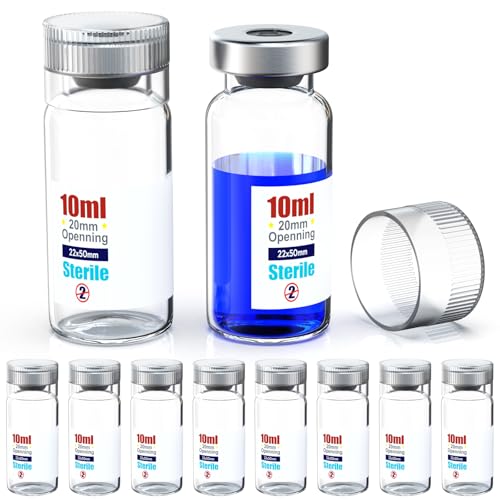 Biomed Solutions Sterile leere Phiole mit wiederverwendbarem Kunststoffdeckel, fertig zum Befüllen von Glasbehältern, Flüssigkeitsinjektionsflasche versiegelt mit selbstheilendem Injektionsanschluss von Biomed Solutions