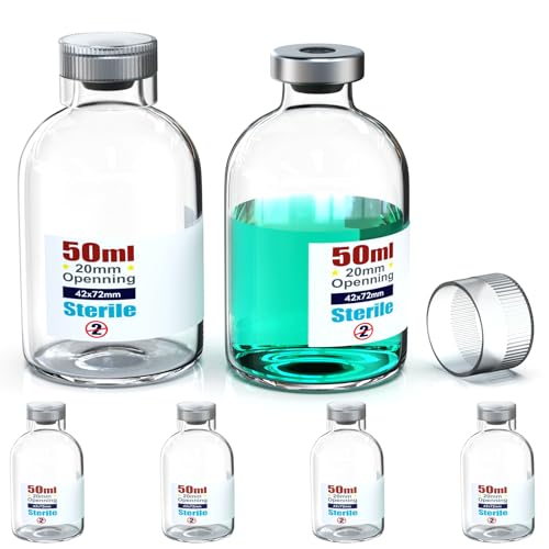 Biomed Solutions Sterile leere Phiole mit wiederverwendbarer Kunststoffkappe, fertig zum Befüllen von Glasbehältern, Flüssigkeitsinjektionsflasche versiegelt mit selbstheilendem Injektionsanschluss von Biomed Solutions