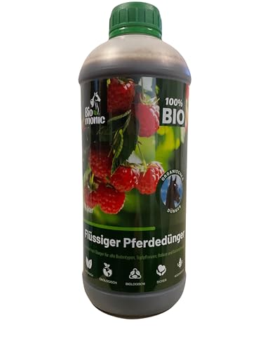 Biomonic Pferdemist - 100% Natürliches Zertifiziertes Produkt - Universeller Dünger für Grünpflanzen, Blühpflanzen, Obst, Gemüse, in der Landwirtschaft - Dünger für Himbeeren 1l von Biomonic