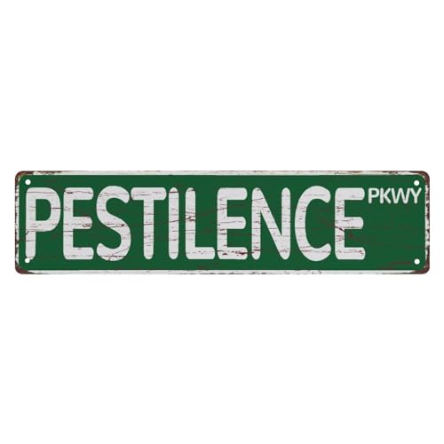 Straßenschild Pestilence Parkway Retro Metall-Blechschilder 40,6 x 10,2 cm für Geschäft, Hof, Männerhöhle, Garage, Outdoor, lustige Wanddekoration, dekorative Posterplatte Straßenschild Pestilence Parkway Retro Metall-Blechschilder 40,6 x 10,2 cm für Geschäft, Hof, Männerhöhle, Garage, Outdoor, lustige Wanddekoration, dekorative Posterplatte von Bioonce