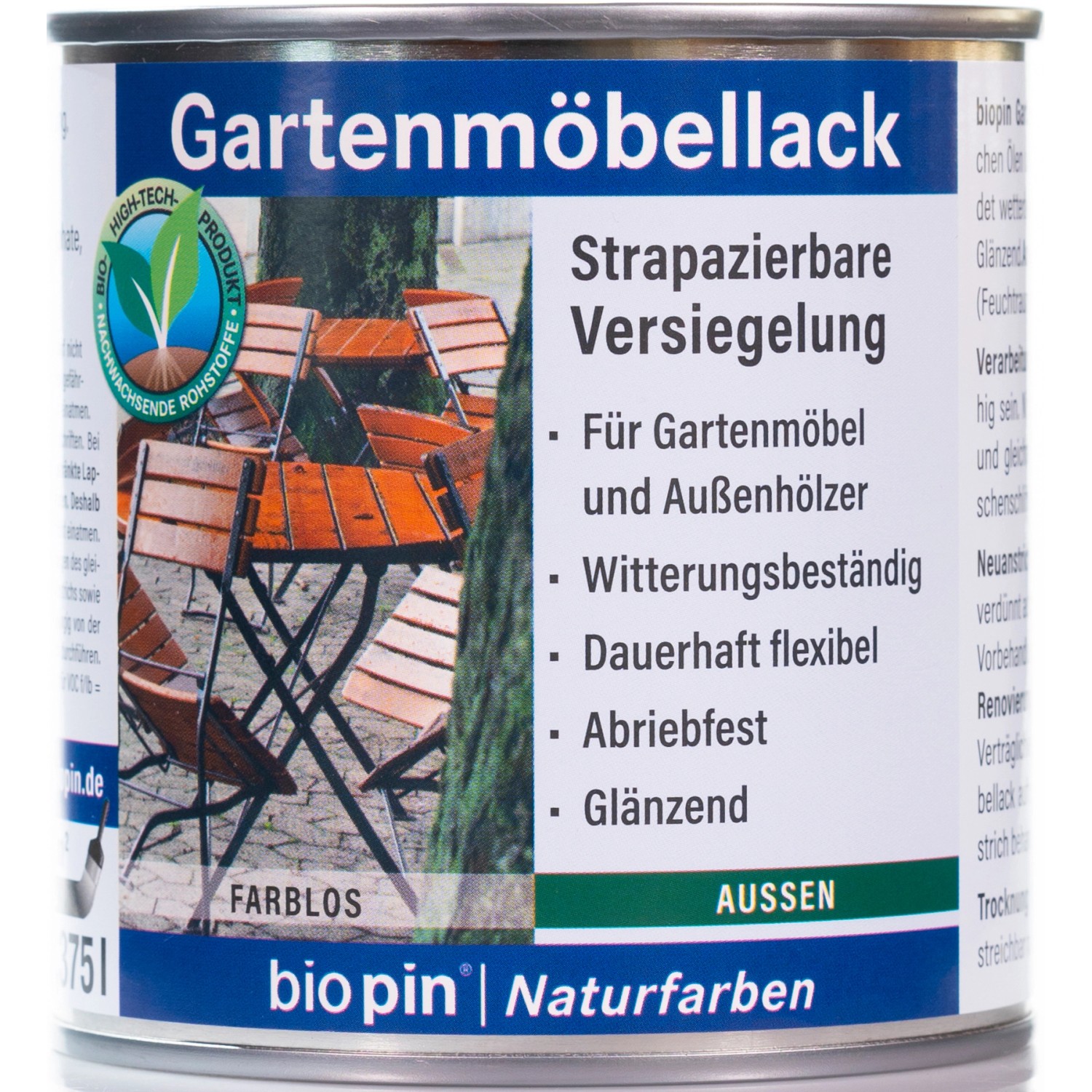 Biopin Gartenmöbellack farblos  glänzend 375 ml von Biopin