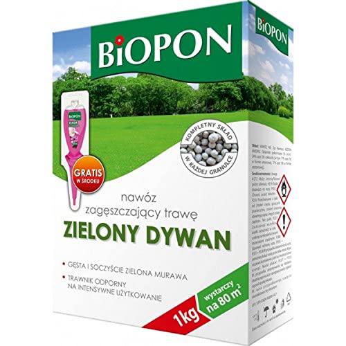 Biopon Grüner Teppich Dünger - Rasendünger für dichtes Gras - Dünger für Dichten Rasen - 1 kg für bis zu 80 m² von Biopon