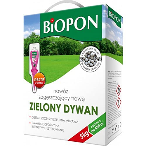 Biopon Grüner Teppich Dünger - Rasendünger für dichtes Gras - Dünger für Dichten Rasen - 5 kg für bis zu 400 m² von Biopon