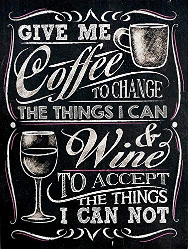 Bioputty Give Me Coffee and Wine, 30,5 x 20,3 cm, Vintage-Poster, Wanddekoration, Kunst, Geschenk, Retro-Bild, Metallschild von Bioputty