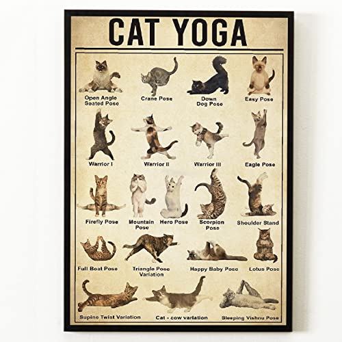 Bioputty Katzen-Yoga-Liebhaber, 30,5 x 20,3 cm, Vintage-Poster, Wanddekoration, Kunst, Geschenk, Retro-Bild, Metallschild von Bioputty