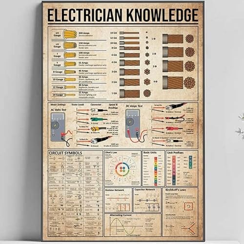 Electrician Knowledge Electric Basic,12 * 8 Inches Vintage Funny Poster Wall Decor Art Gift Retro Picture Metal Sign von Bioputty
