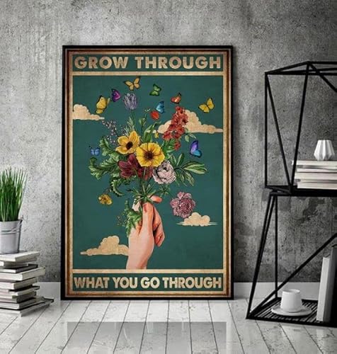 Grow Through What You Go Through Retro Metal Tin Sign Vintage Aluminum Sign for Home Coffee Wall Decor 8x12 Inch von Bioputty