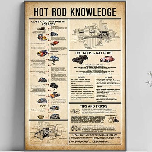 Hot Rod Knowledge,12 * 8 Inches Vintage Funny Poster Wall Decor Art Gift Retro Picture Metal Sign von Bioputty