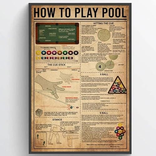 How to Play Pool Billard Lover, 30,5 x 20,3 cm, Vintage-Poster, Wanddekoration, Kunst, Geschenk, Retro-Bild, Metallschild von Bioputty