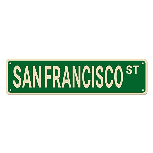 San Francisco Straßenschilder, San Franciscog Decor San Francisco Schild, Wanddekoration für Zuhause/Einfahrt/Man Cave/Bar, hochwertige Metallschilder, 40,6 x 10,2 cm von Bioputty
