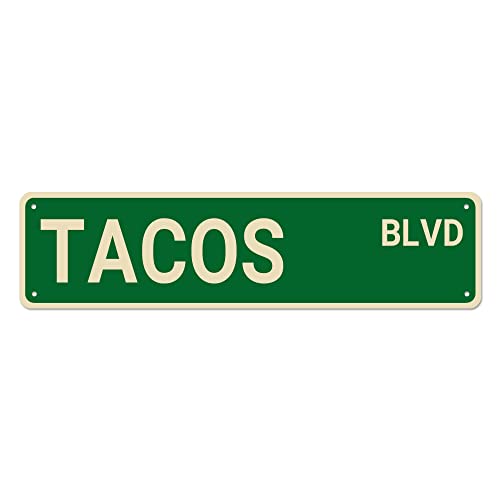 Tacos BLVD Straßenschild, Tacos Schild, Tacos Decor Tacos Geschenk, lustige Wanddekoration für Zuhause/Garten/Küche, hochwertige Metallschilder 40,6 x 10,2 cm von Bioputty