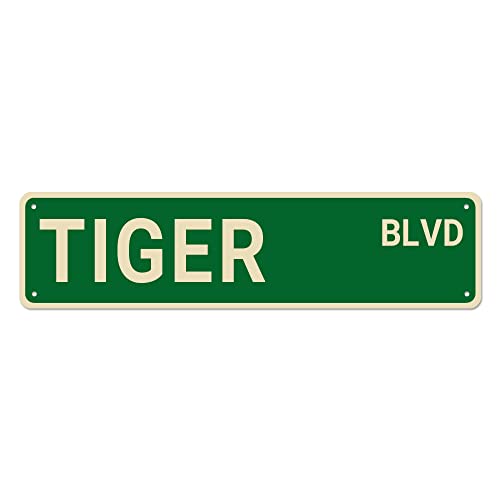 Tiger BLVD Straßenschild, Tiger-Schild, Tiger-Dekor, Tigerliebhaber, Geschenk, lustige Tier-Wanddekoration für Zuhause/Männerhöhle, hochwertige Metallschilder, 40,6 x 10,2 cm von Bioputty