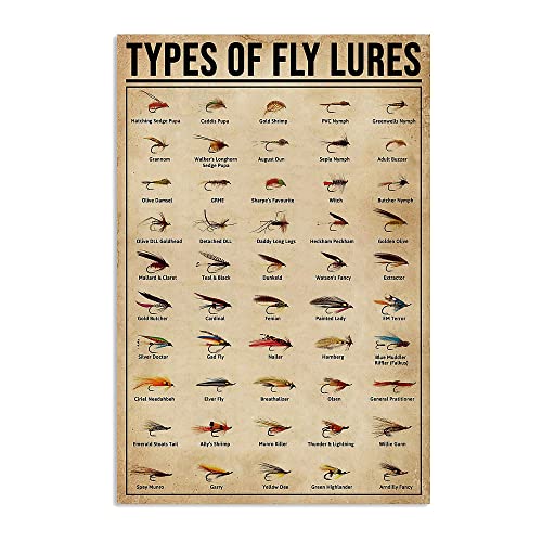 Types of Fly Lures,12 * 8 Inches Vintage Funny Poster Wall Decor Art Gift Retro Picture Metal Sign von Bioputty