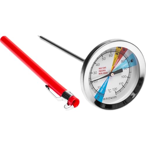 BROWIN® Analog Bratenthermometer mit Etui 100601 | 0-120 °C Garthermometer aus Edelstahl | Fleischthermometer zum Kochen, Braten | Kerntemperaturmesser für Fleisch | Thermometer für Schinkenkocher von Browin