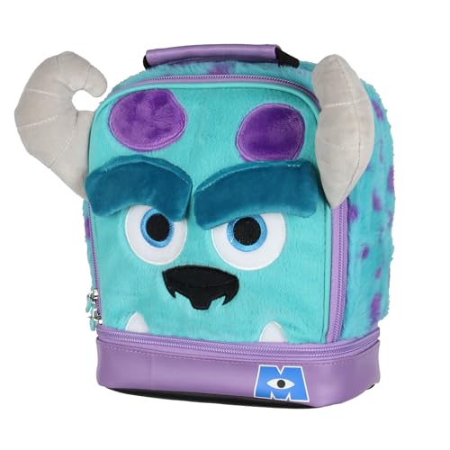 Disney Monsters Inc Lunchbox mit flauschigem Plüsch, besticktes Gesicht, 3D-Hörner und Augenbrauen, isolierte Lunchbox mit zwei Fächern von Bioworld