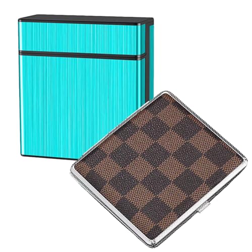 2 Stück Zigarettenetui Leder Metall, Groß/Klein Cigarette Case, Tragbar Damen Herren Zigarettenschachtel, Zigarettenschachtel für 20 und 40 Zigaretten, Zigarettencase mit Schnappverschluss (E) von Bipl