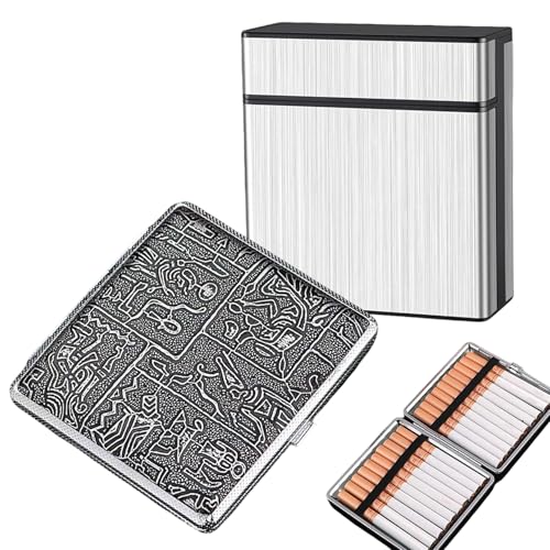 2 Stück Zigarettenetui Leder Metall, Groß/Klein Cigarette Case, Tragbar Damen Herren Zigarettenschachtel, Zigarettenschachtel für 20 und 40 Zigaretten, Zigarettencase mit Schnappverschluss (B) von Bipl