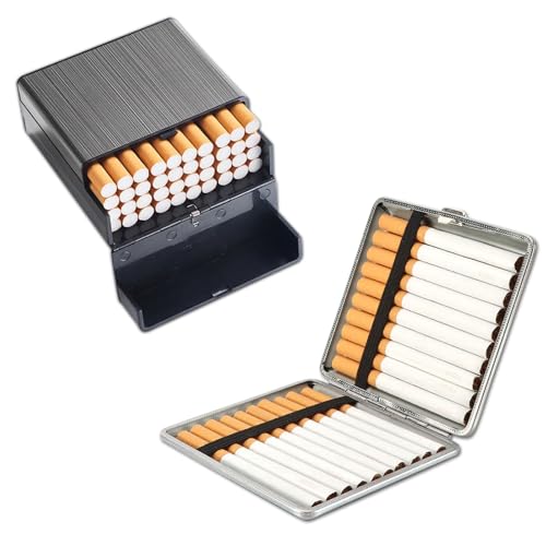 2 Stück Zigarettenetui Leder Metall, Groß/Klein Cigarette Case, Tragbar Damen Herren Zigarettenschachtel, Zigarettenschachtel für 20 und 40 Zigaretten, Zigarettencase mit Schnappverschluss (A) von Bipl