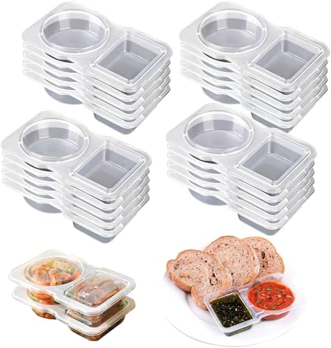 20 Stück Reusable Snack Pack Containers, Double Compartment Snack Containers, Tragbarer Saucenbehälter, Reusable Gewürzbehälter mit Deckel, Snack Container, für Dipper Mahlzeiten Suppen Snacks von Bipl