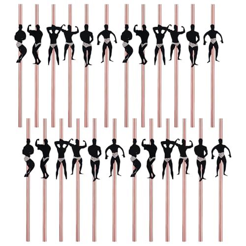 24 Stück Muskelmann Papierstrohhalme, Junggesellinnenabschied Deko Strohhalme, Rosegold Einweg Strohhalme, Plastikfrei Trinkhalme, für Hochzeiten Bridal Shower Party Dekoration von Bipl